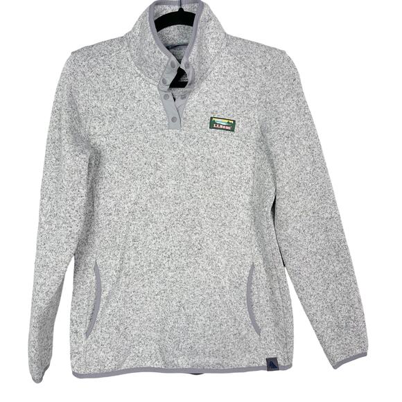 LL Bean Womens Small Pewter Gray Sweater Fleece Pullover Snap Regular Pockets - Picture 1 of 11